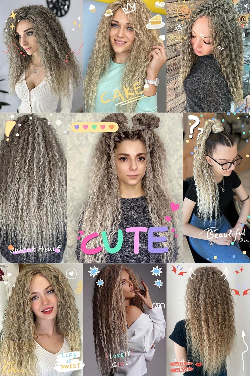 MAYSA Ombre Brown Curly Crochet Hair Synthetic Deep Wave Crochet Hair 22 Inch 6Packs Ocean Wave Braiding Hair Extension Brown mix Blond #10/60 - Image 4
