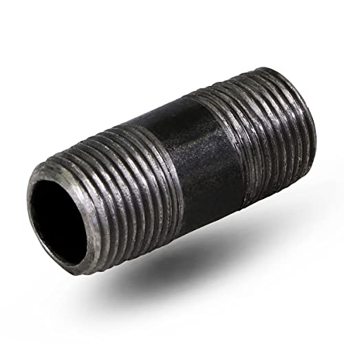 SupplyGiant 1/2 x 1.5 Inch Black Steel Pipe (10-Pack), Heavy Duty Industrial Malleable Iron Pipes, Pre Cut Threaded Nipple Great For All DIY Furniture And Black Pipe Shelving - Image 1