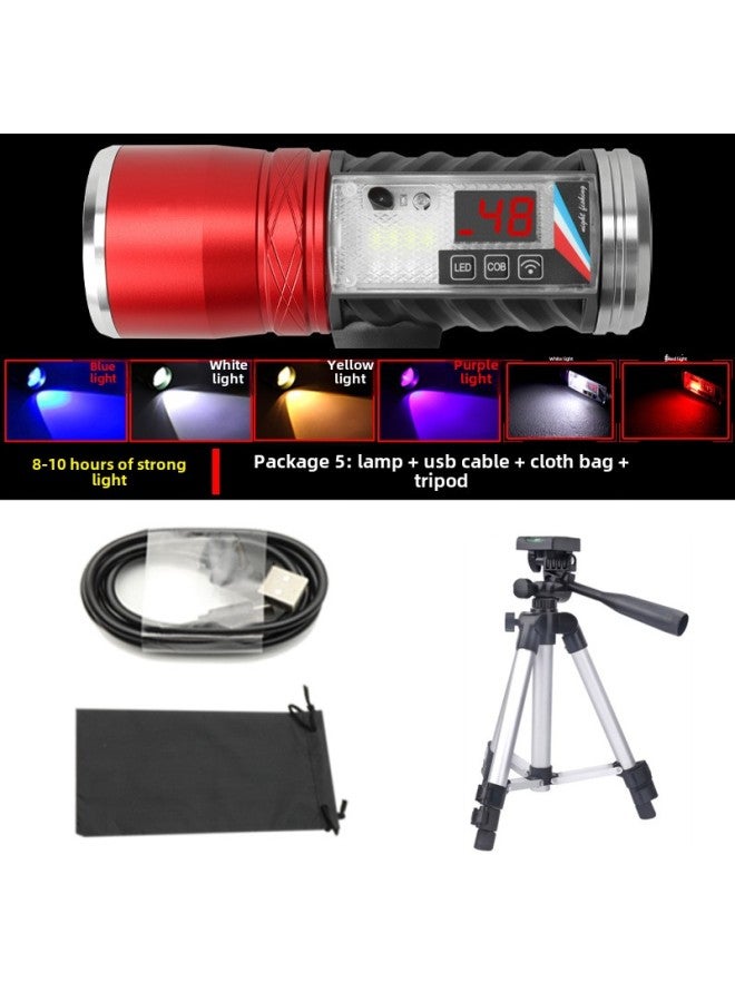 Smart Six Light Source Night Fishing Lamp USB Mobile Phone Rechargeable Battery Removable T6 Blue Light Strong Light Fishing Lamp-Color:Package 5: Light + Line + Cloth Bag + 65CM Tripod  - Image 1