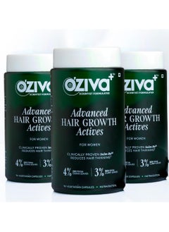 OZiva Advanced Hair Growth Actives | Reduces Thinning Hair & Improves Scalp Coverage | Scientist Formulated with Pure Plant Actives | No side effects | 90 Caps Womens (Pack 3)  - Image 1