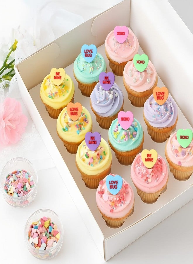 Reallnaive 48 Pcs Valentines Day Conversation Heart Cupcake Rings Silicone Cupcake Topper Rings Decorations for Valentine's Galentines Wedding Engagement Bridal Shower Birthday Party Cake Decorations - Image 3