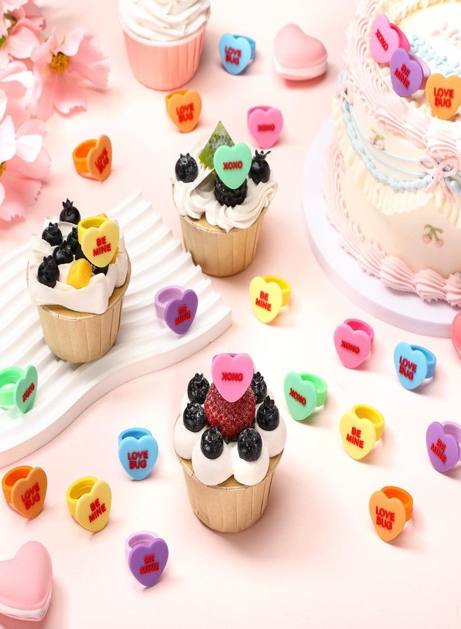 Reallnaive 48 Pcs Valentines Day Conversation Heart Cupcake Rings Silicone Cupcake Topper Rings Decorations for Valentine's Galentines Wedding Engagement Bridal Shower Birthday Party Cake Decorations - Image 2