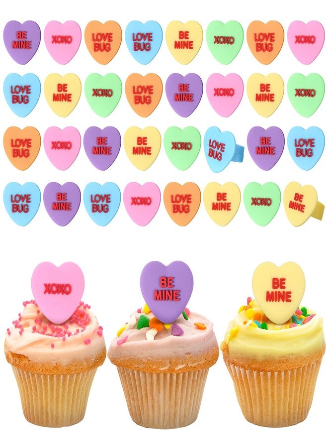 Reallnaive 48 Pcs Valentines Day Conversation Heart Cupcake Rings Silicone Cupcake Topper Rings Decorations for Valentine's Galentines Wedding Engagement Bridal Shower Birthday Party Cake Decorations - Image 1