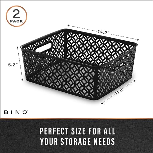 BINO l Plastic Storage Baskets, Large - Black | THE BLOSSOM COLLECTION l Multi-Use Organizer Bin l Built-in Handles l Plastic Woven Basket for Organizing l Pantry & Home Organizing Basket - Image 3