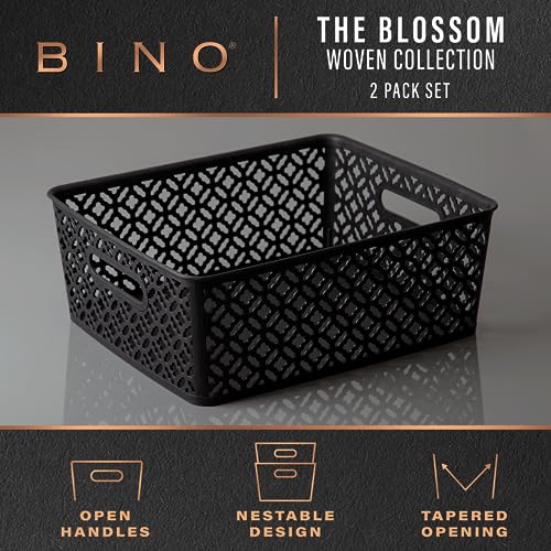 BINO l Plastic Storage Baskets, Large - Black | THE BLOSSOM COLLECTION l Multi-Use Organizer Bin l Built-in Handles l Plastic Woven Basket for Organizing l Pantry & Home Organizing Basket - Image 2