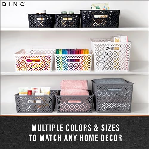 BINO l Plastic Storage Baskets, Large - Black | THE BLOSSOM COLLECTION l Multi-Use Organizer Bin l Built-in Handles l Plastic Woven Basket for Organizing l Pantry & Home Organizing Basket - Image 5