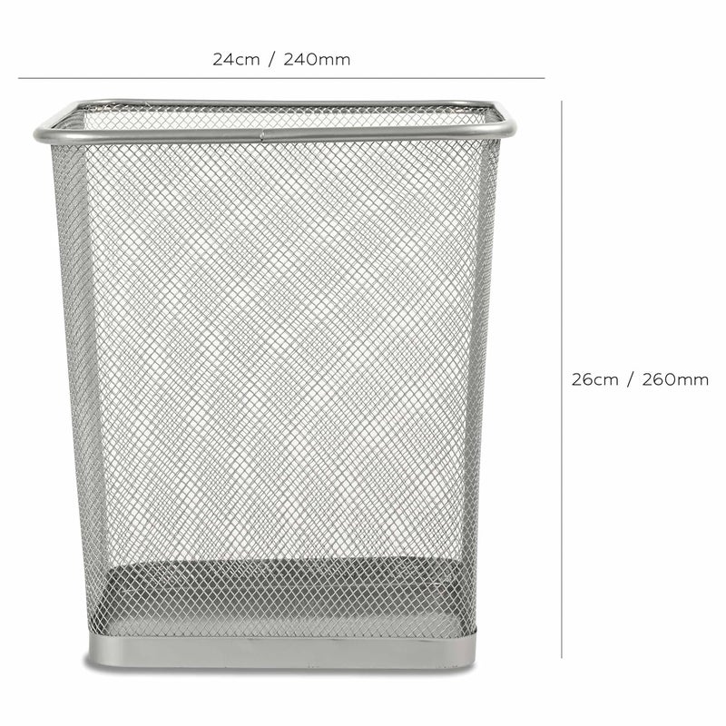 FIS Metal Waste Basket - Square Wire Mesh Trash Bin, Silver, 240x240x260mm - Image 4