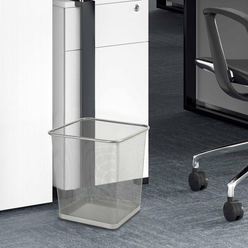 FIS Metal Waste Basket - Square Wire Mesh Trash Bin, Silver, 240x240x260mm - Image 5
