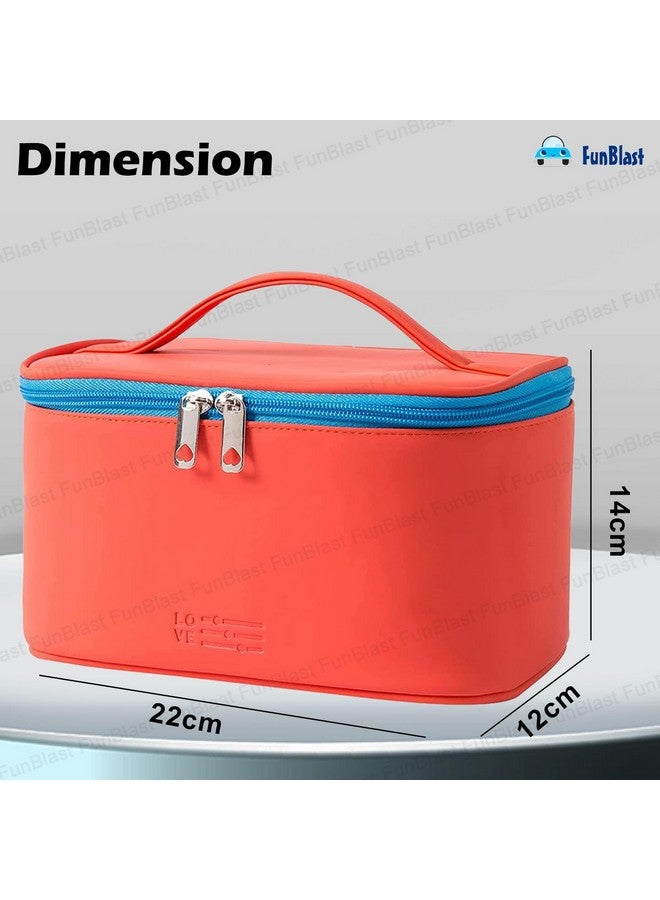 فنبلاست حقائب مستحضرات التجميل FunBlast للنساء - حقيبة أدوات الزينة ومستحضرات التجميل النسائية للسفر مع مقبض، حقيبة حمام، حقيبة أدوات الحلاقة، مستحضرات التجميل، حقيبة أدوات الزينة للنساء (أحمر) - Image 3