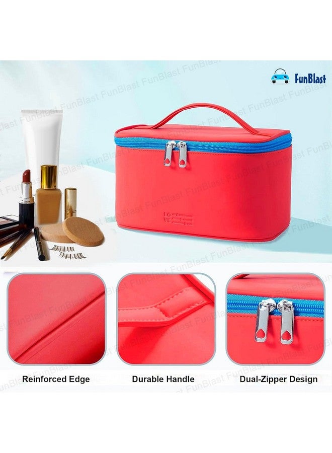 فنبلاست حقائب مستحضرات التجميل FunBlast للنساء - حقيبة أدوات الزينة ومستحضرات التجميل النسائية للسفر مع مقبض، حقيبة حمام، حقيبة أدوات الحلاقة، مستحضرات التجميل، حقيبة أدوات الزينة للنساء (أحمر) - Image 5