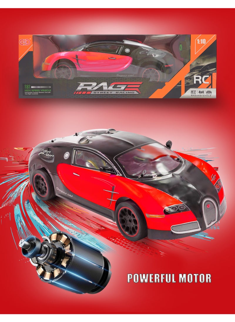 High Speed 4WD 1:10 Scale Drift RC Toy Car 27 MHz with LED Wheels With Rechargeable Battery