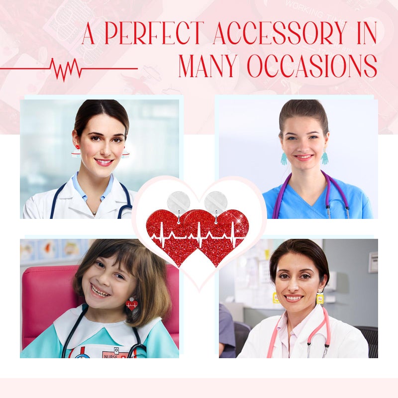 Loetere 16 Pairs Valentine's Day Earrings Bulk for Women Acrylic Pink Red Heart Love XO Dangle Earrings Holiday Valentines Gifts(Nurse) - Image 5