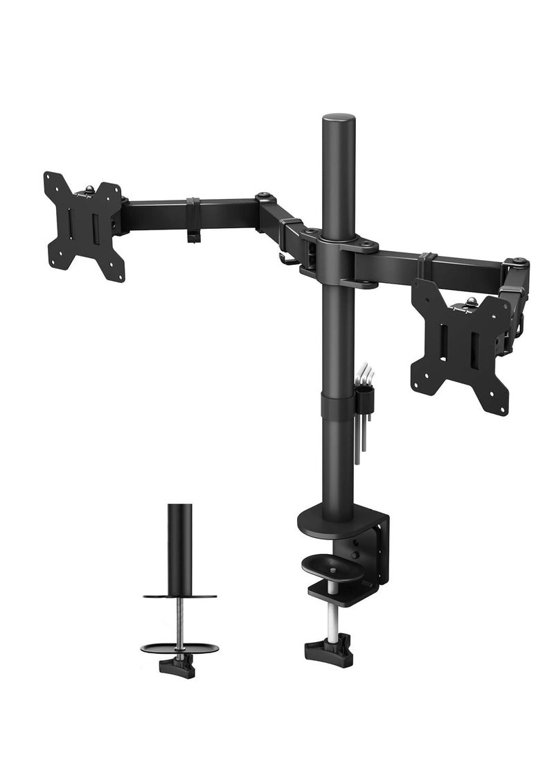 DMG TECH - DMG Dual Monitor Stand, Height Adjustable Spring Monitor Stand, Monitor Arm, Fully Adjustable Dual LCD Monitor Desktop Stand with Clip/Grommet Base, Each Arm Holds 27" Screen - Image 1