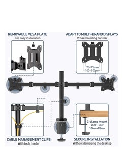 DMG TECH DMG Dual Monitor Stand, Height Adjustable Spring Monitor Stand, Monitor Arm, Fully Adjustable Dual LCD Monitor Desktop Stand with Clip/Grommet Base, Each Arm Holds 27" Screen  - Image 3