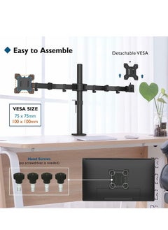 DMG TECH DMG Dual Monitor Stand, Height Adjustable Spring Monitor Stand, Monitor Arm, Fully Adjustable Dual LCD Monitor Desktop Stand with Clip/Grommet Base, Each Arm Holds 27" Screen  - Image 4