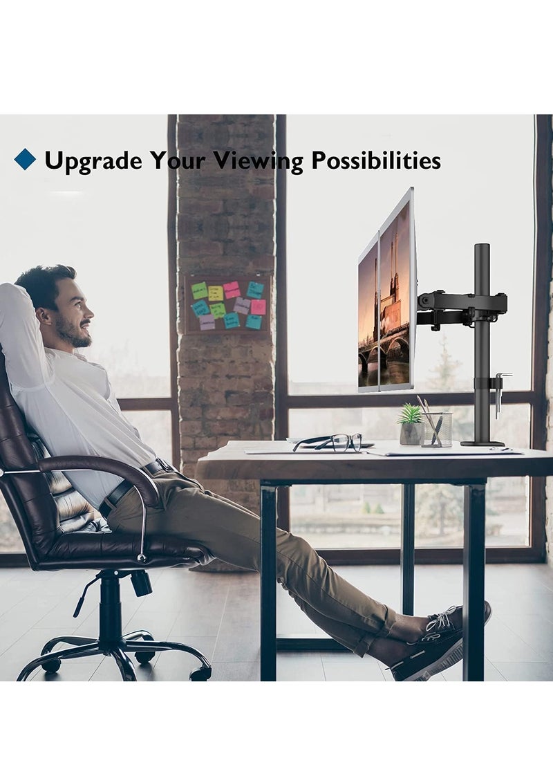 DMG TECH - DMG Dual Monitor Stand, Height Adjustable Spring Monitor Stand, Monitor Arm, Fully Adjustable Dual LCD Monitor Desktop Stand with Clip/Grommet Base, Each Arm Holds 27" Screen - Image 1