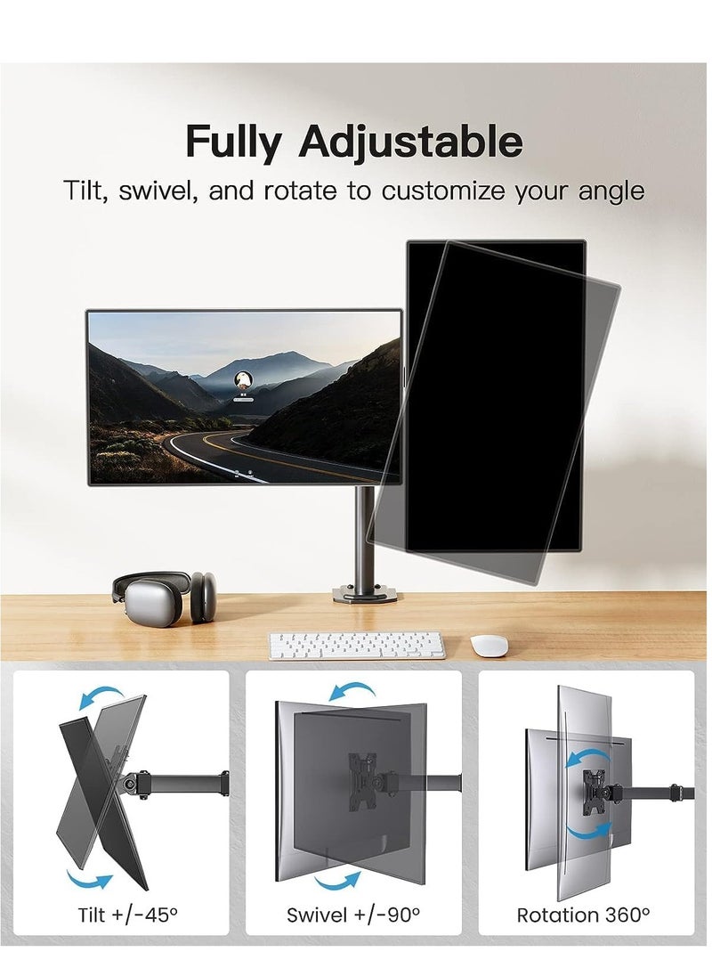 DMG TECH - DMG Dual Monitor Stand, Height Adjustable Spring Monitor Stand, Monitor Arm, Fully Adjustable Dual LCD Monitor Desktop Stand with Clip/Grommet Base, Each Arm Holds 27" Screen - Image 1