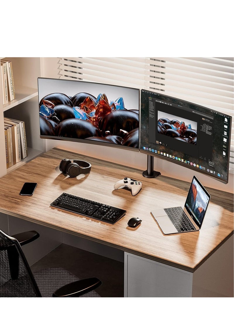 DMG TECH - DMG Dual Monitor Stand, Height Adjustable Spring Monitor Stand, Monitor Arm, Fully Adjustable Dual LCD Monitor Desktop Stand with Clip/Grommet Base, Each Arm Holds 27" Screen - Image 1