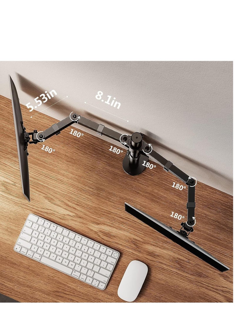DMG TECH - DMG Dual Monitor Stand, Height Adjustable Spring Monitor Stand, Monitor Arm, Fully Adjustable Dual LCD Monitor Desktop Stand with Clip/Grommet Base, Each Arm Holds 27" Screen - Image 1