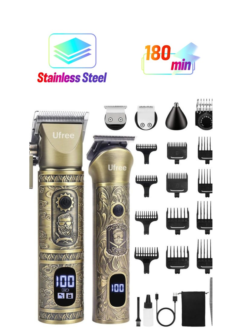 UFREE ماكينة حلاقة شعر للرجال احترافية مع مشذّب لحية، مجموعة ماكينات حلاقة ومشذّبات، ماكينة حلاقة كهربائية للرجال، مجموعة العناية الشخصية للرجال بدون سلك للأنف، الوجه، الشعر، هدايا - Image 1