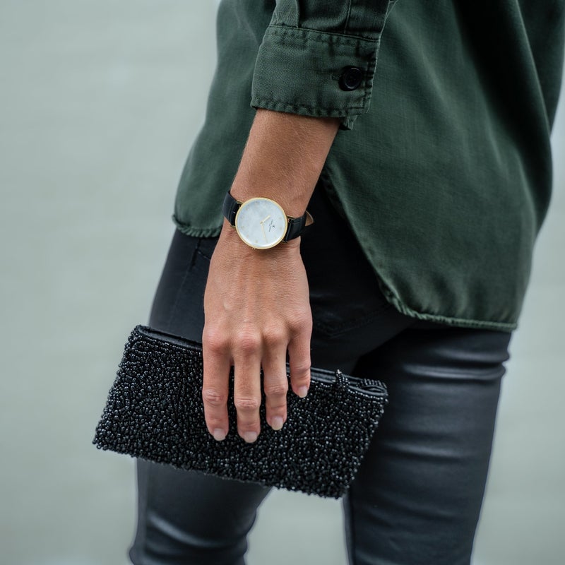 PIERRE CARDIN Women's Watch with Gold Metal Case and Black Leather Band - Image 3