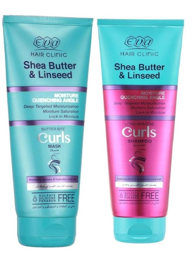 Eva 2 pieces Hair Clinic Curls Curly Hair Mask with Shea Butter And Linseed 200 ml +Hair Clinic Curls Shampoo Multicolour 230ml - Image 1