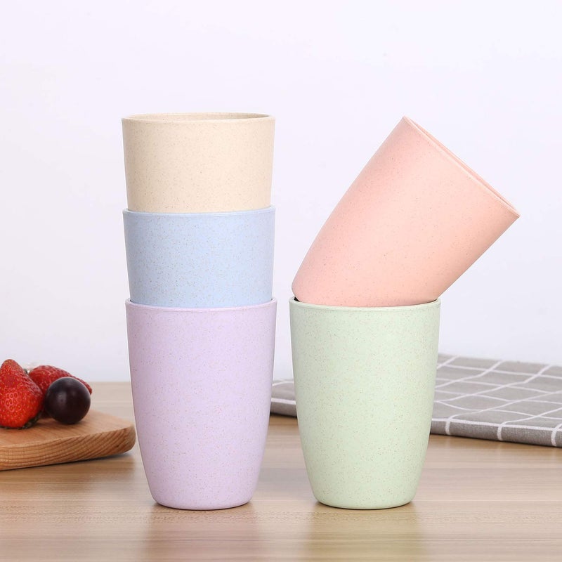LuckyZone Wheat Straw Unbreakable Cup (12 oz) - Reusable Drinking Glasses Set of 5 - Dishwasher Safe Tumbler - BPA Free & Eco-Friendly (5Pcs) - Image 2