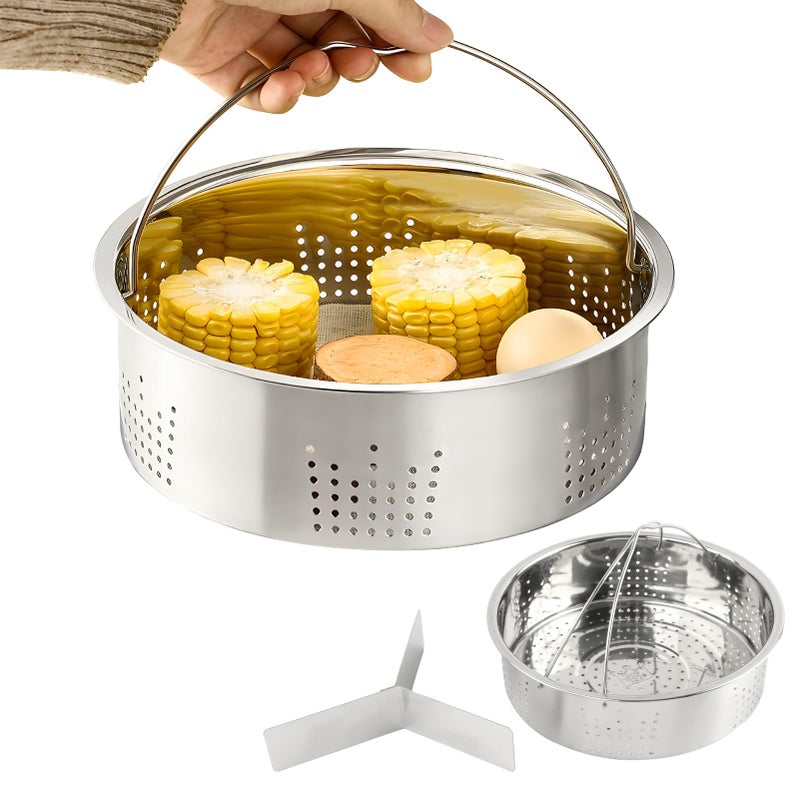 SYCOOVEN Stainless Steel Vegetable Steamer Basket, Insert Steaming Rack with Handle, Mesh Steaming Basket Holder Trio Separator Set for Pressure Cooking(SIZE:21 * 13cm) - Image 2