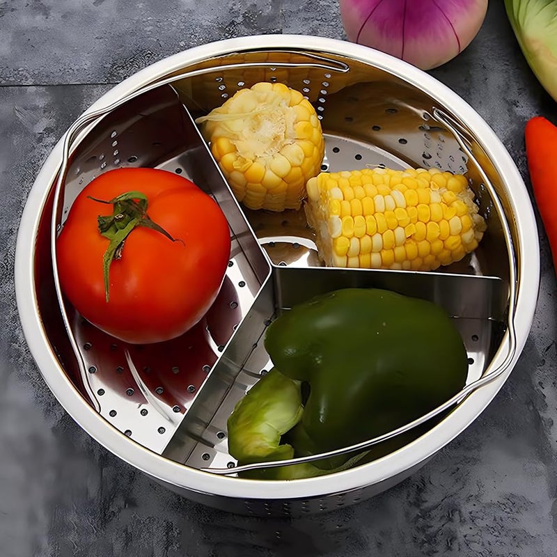 SYCOOVEN Stainless Steel Vegetable Steamer Basket, Insert Steaming Rack with Handle, Mesh Steaming Basket Holder Trio Separator Set for Pressure Cooking(SIZE:21 * 13cm) - Image 4