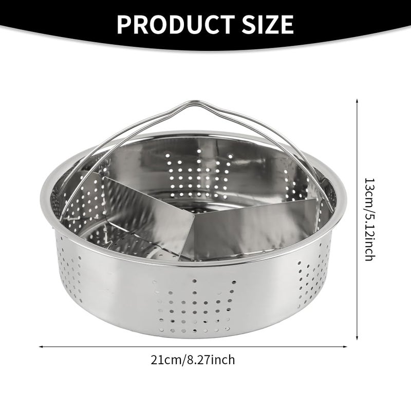 SYCOOVEN Stainless Steel Vegetable Steamer Basket, Insert Steaming Rack with Handle, Mesh Steaming Basket Holder Trio Separator Set for Pressure Cooking(SIZE:21 * 13cm) - Image 3