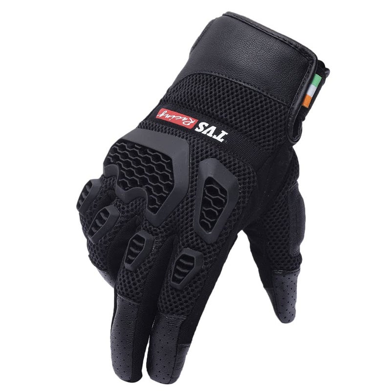 TVS Riding Gloves for Men-Mesh for Ventilation, Bike Riding Gloves with Touch Screen Compatible & Visor Wiper Fingertips, TPR Protection for Knuckles-Premium Bike Gloves for Riding Comfort (Black-M) - Image 1