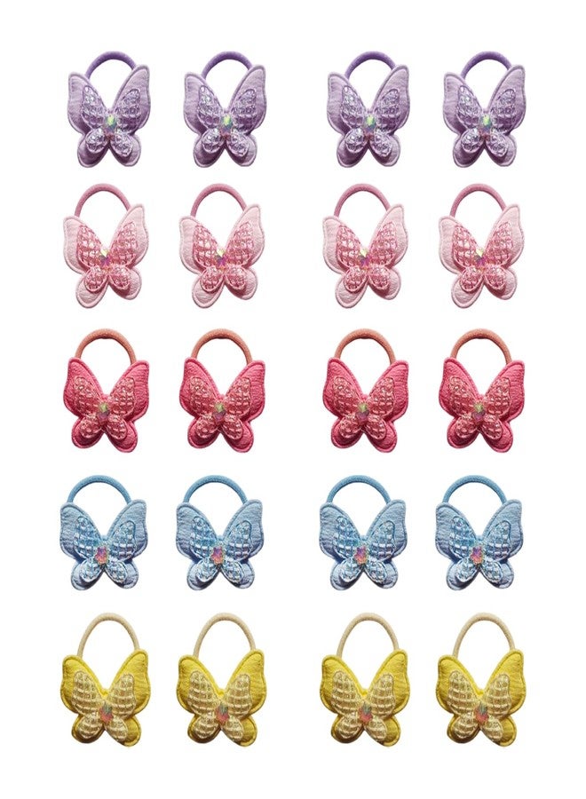 KARP 20 Pcs Butterfly Hair Ties for Girls - Colorful Elastic Ponytail Holders with Cute Glitter Butterfly Design - Soft and Durable Hair Accessories for Toddlers, Kids, and Teens (Hair Rubber Band (K2503)-Style -2) - Image 1