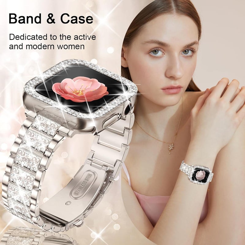 Women's Diamond Metal Strap Case Fit Apple Watch Strap  Silver - Image 2