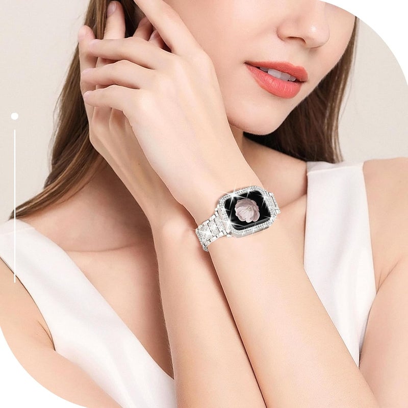 Women's Diamond Metal Strap Case Fit Apple Watch Strap  Silver - Image 4
