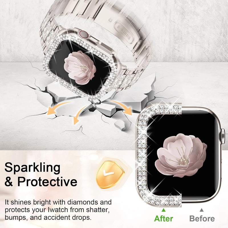 Women's Diamond Metal Strap Case Fit Apple Watch Strap  Silver - Image 5