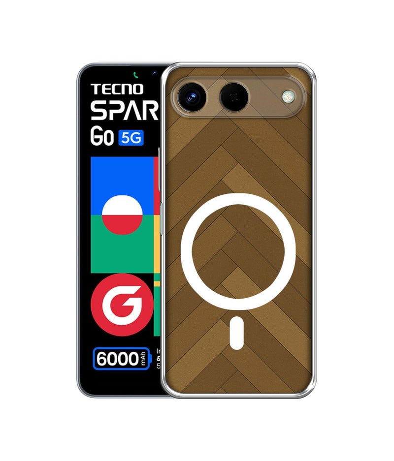 Casotec Case Cover for Tecno Spark Go 5G Wooden Herringbone MagSafe Ring Design (Not MagSafe Compatible) | UV Printed Soft TPU Shockproof Back Case for Tecno Spark Go 5G - Image 1