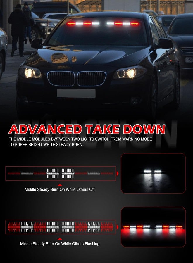 HLauto 604N Emergency Dash Strobe Lights w/Controller: 2x16.8 inch Red White Security Light w/Take Down, 48 LED Safety Flashing Warning Hazard Interior Windshield Light Bar for Trucks Vehicles - Image 4