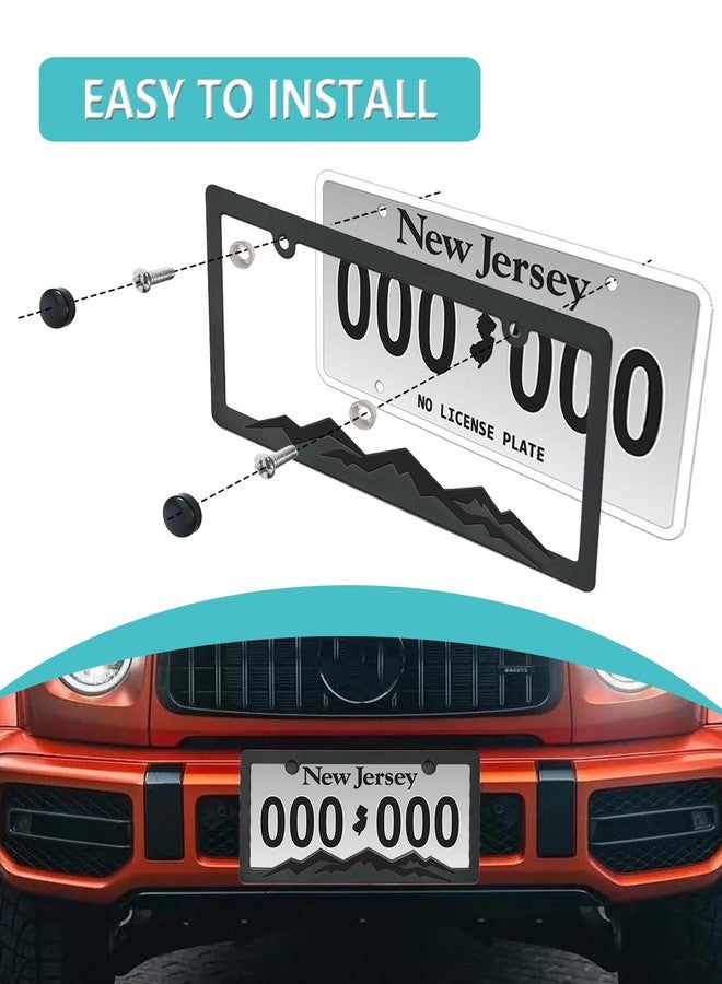 NJNYLLC Mountain License Plate Frames - Plastic Car Tag Holders with Raised Mountain Design, Black on Black, 2 Pack 2 Hole with Screws & Caps, Mountain Vinyl Sticker Included - Image 4