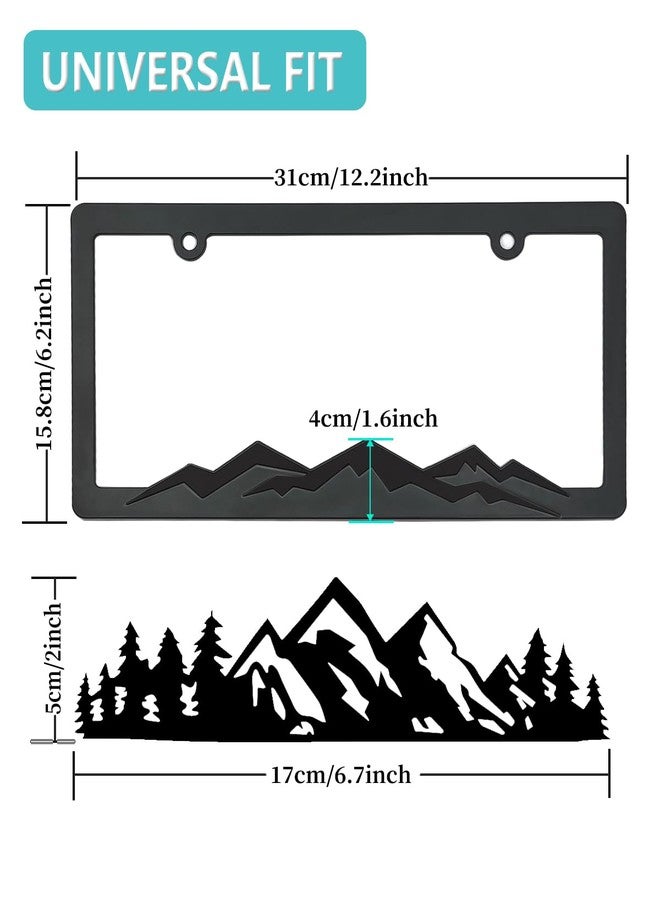 NJNYLLC Mountain License Plate Frames - Plastic Car Tag Holders with Raised Mountain Design, Black on Black, 2 Pack 2 Hole with Screws & Caps, Mountain Vinyl Sticker Included - Image 2