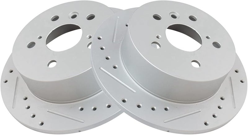 TRQ Rear Performance Brake Rotors Set Solid Premium G-Coated Cross Drilled & Slotted Compatible with 2013-2018 Lexus ES300h ES350 Toyota Avalon 2012-2017 Camry - Image 1