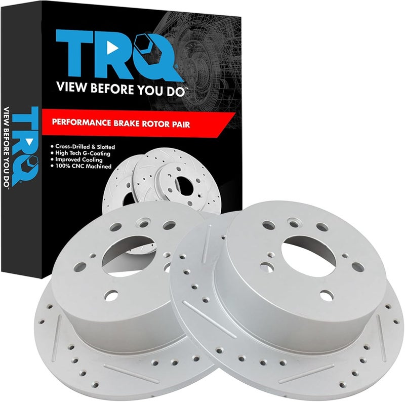 TRQ Rear Performance Brake Rotors Set Solid Premium G-Coated Cross Drilled & Slotted Compatible with 2013-2018 Lexus ES300h ES350 Toyota Avalon 2012-2017 Camry - Image 2