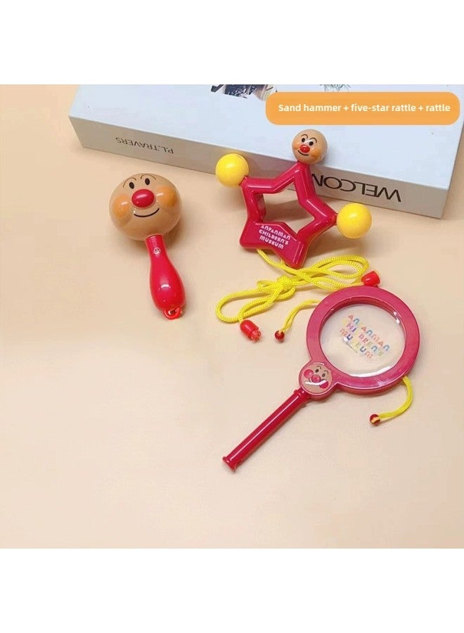 Small Sand Hammer Baby Red Bite Rattle Hand Grasping Training Newborns Listening To Black And White Early Education Educational Toys-Color:Sand Hammer + Rattle + Pentagonal Bell - Image 1