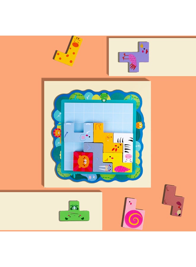 Magnetic Cartoon Animal Tetris Puzzle Children's Educational Early Education Geometric Puzzle Wooden Toys-Color:Magnetic Animal Tetris - Image 3
