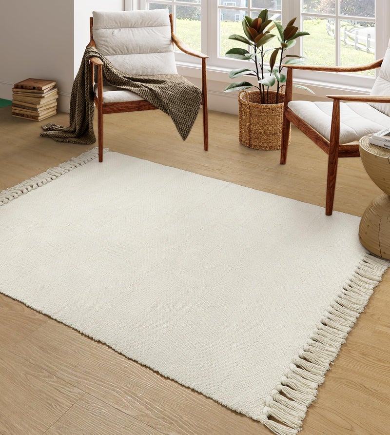 Collive 4x6 Small Area Rug for Living Room, White/Beige Woven Cotton Bedroom Carpets Modern Comfy Indoor Nursery Rug Farmhouse Accent Carpet for Dining Room, Bedside, Office, Patio Decor - Image 1