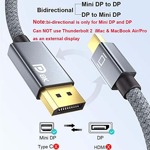 QCEs 8K Mini DisplayPort to Displayport 1.4 Cable 6.6Ft, Thunderbolt to DP Cable 8K@60Hz 4K@144Hz Thunderbolt 2(Video Output) Compatible with MacBook, iMac, Mac mini to DP Monitor - Image 3