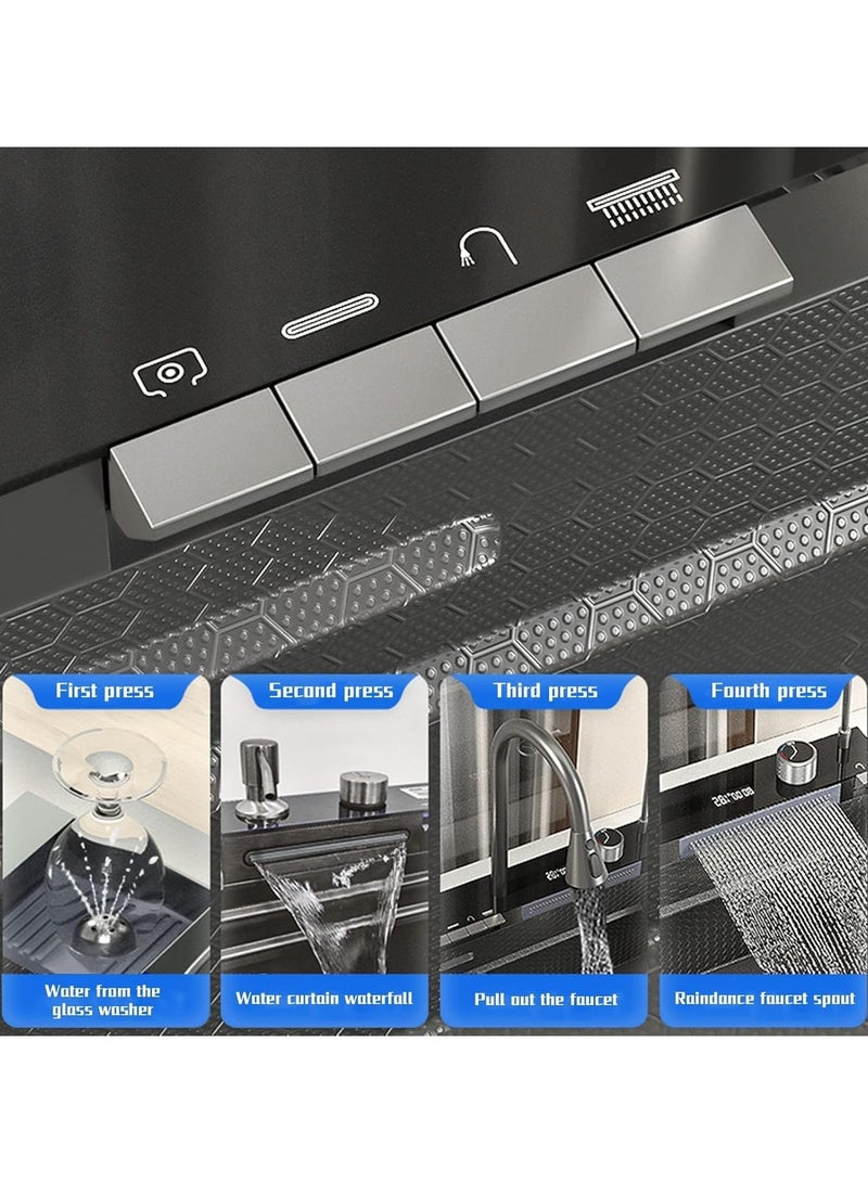 YD Waterfall Kitchen Sink Black Single Bowl Smart Sinks Stainless Steel Farmhouse Workstation Sink Bar Sink, Drop-In/Undermount with Accessories - Image 4