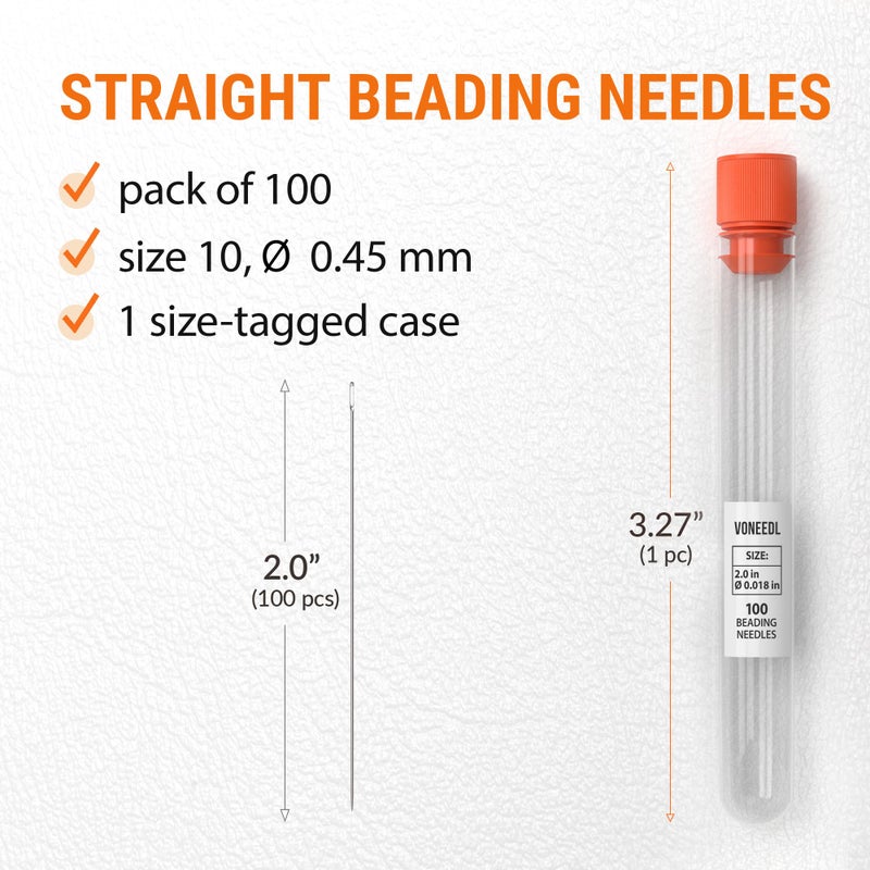 VONEEDL Premium Size 10 Beading Needles Pack - 100 Pcs  0.45 Mm Diameter  2-Inch Length  Includes Convenient Storage Tube - Image 2