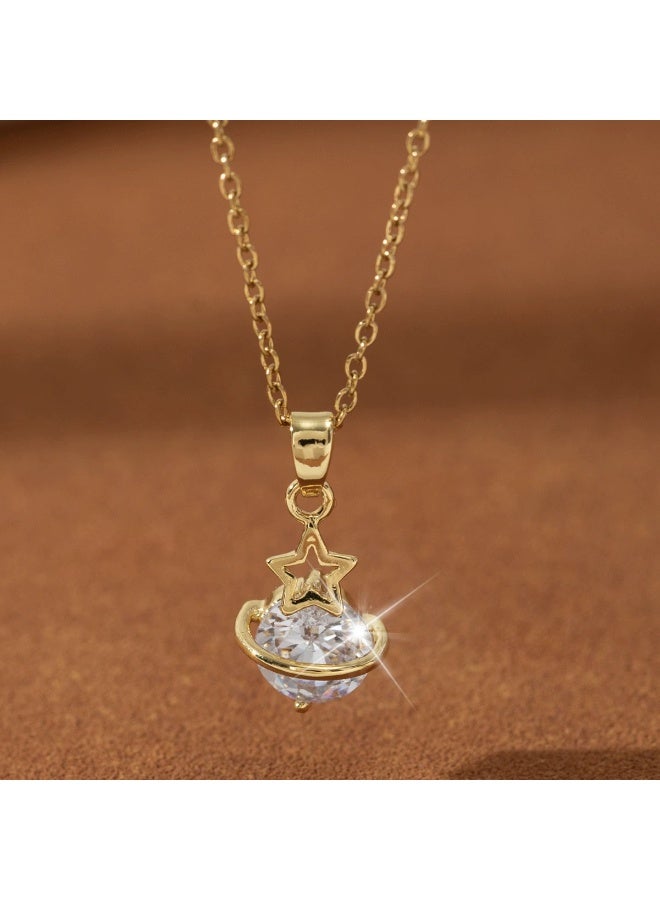 Goolsky قلادة كوكب مع تعليقة – تصميم أسلوب المحكمة الرجعية مع تصميم السماء المرصعة بالنجوم، زخرفة سماوية، للارتداء اليومي/الحفلات/الأزياء الكلاسيكية، تفاصيل متلألئة - Image 3