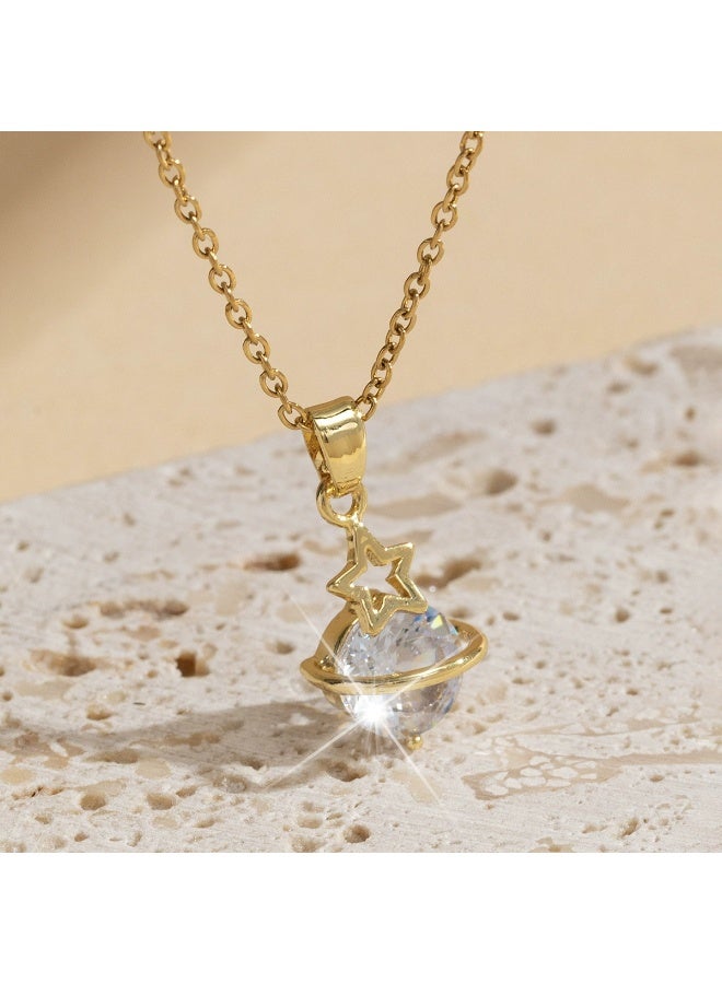 Goolsky قلادة كوكب مع تعليقة – تصميم أسلوب المحكمة الرجعية مع تصميم السماء المرصعة بالنجوم، زخرفة سماوية، للارتداء اليومي/الحفلات/الأزياء الكلاسيكية، تفاصيل متلألئة - Image 2