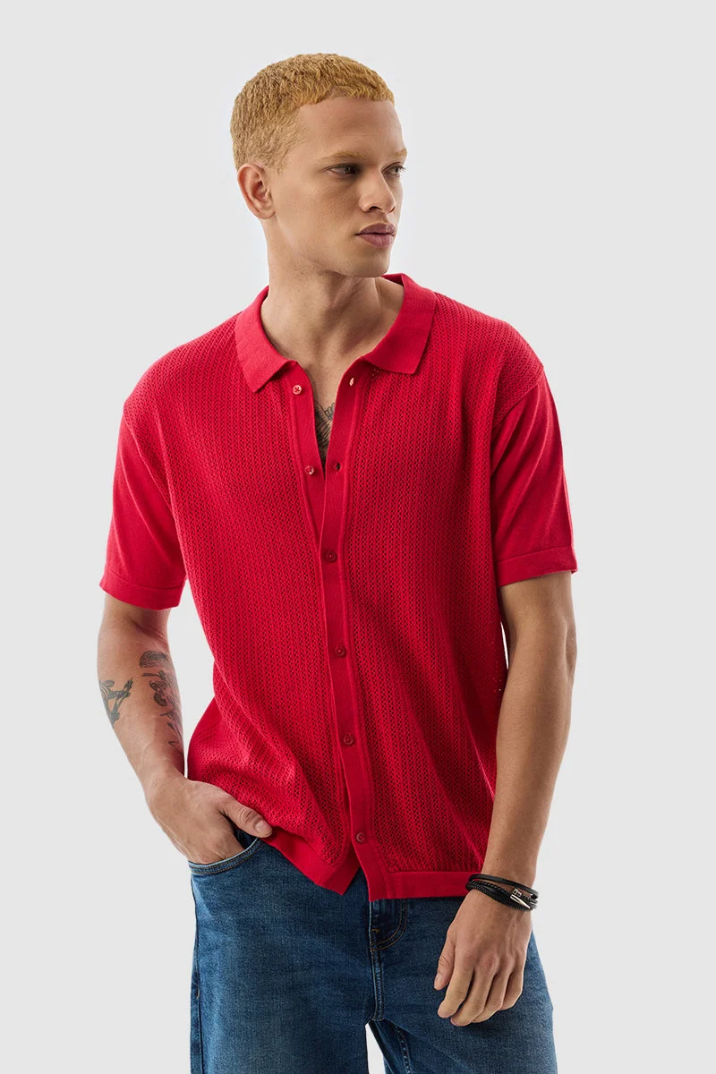 SNITCH تي شيرت محبوك كروشيه أحمر